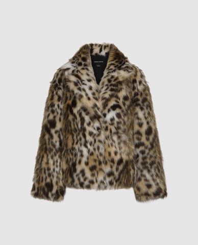  URBAN REVIVO - Áo khoác lông nữ tay dài họa tiết da báo 