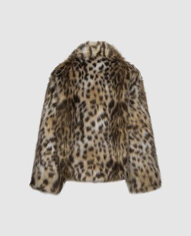  URBAN REVIVO - Áo khoác lông nữ tay dài họa tiết da báo 