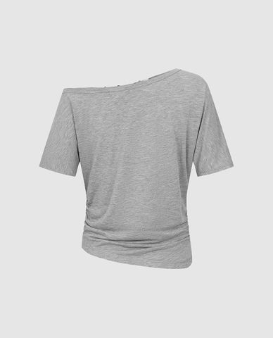  URBAN REVIVO - Áo trễ vai nữ tay ngắn vạt chéo 