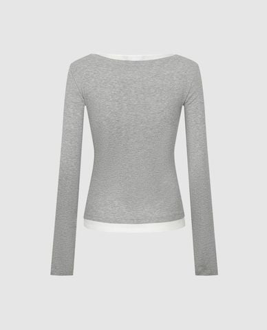  URBAN REVIVO - Áo dệt kim nữ cổ V tay dài phối layer 