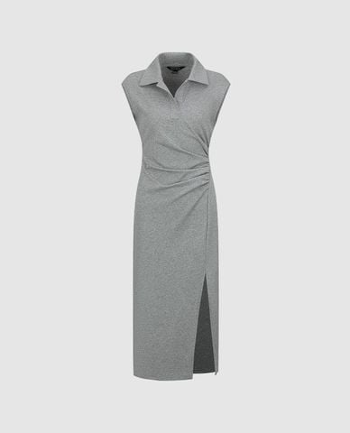  URBAN REVIVO - Đầm polo midi sát nách xẻ tà 