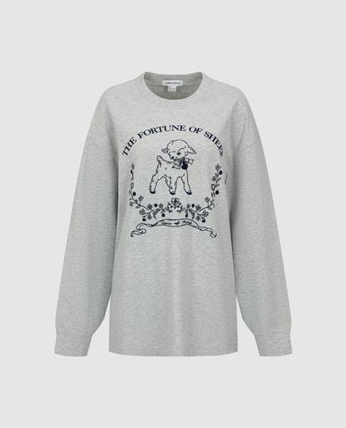  URBAN REVIVO - Áo thun nữ cổ tròn tay dài in họa tiết 