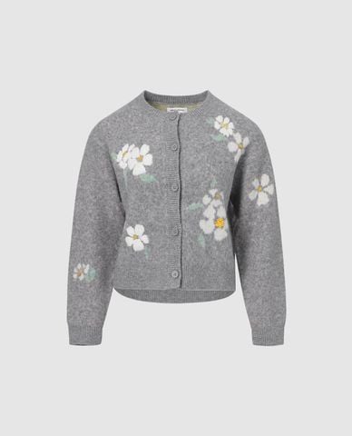  URBAN REVIVO - Áo khoác cardigan nữ cổ tròn tay dài dệt hoa 