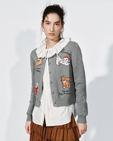  URBAN REVIVO - Áo khoác cardigan nữ cổ tròn thêu họa tiết 