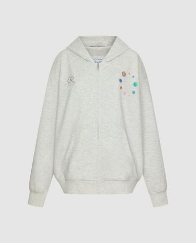  URBAN REVIVO - Áo khoác phối mũ nữ tay dài khoá zip in họa tiết 