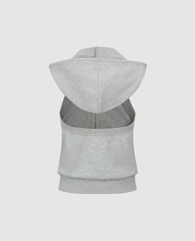  URBAN REVIVO - Áo hoodie nữ sát nách hở lưng phối khóa zip 