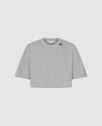  URBAN REVIVO - Áo croptop nữ cổ tròn tay ngắn phối dây rút 