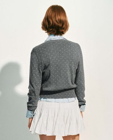  URBAN REVIVO - Áo khoác cardigan nữ cổ tròn họa tiết chấm bi 