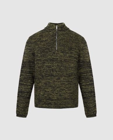  URBAN REVIVO - Áo dệt kim nam cổ lọ tay dài phối khoá zip 