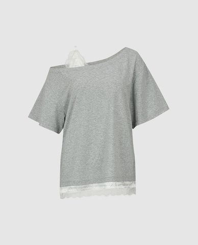  URBAN REVIVO - Áo kiểu nữ lệch vai phối ren 2 In 1 