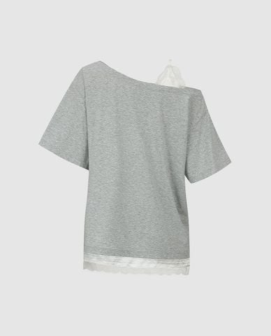  URBAN REVIVO - Áo kiểu nữ lệch vai phối ren 2 In 1 