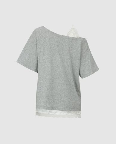  URBAN REVIVO - Áo kiểu nữ lệch vai phối ren 2 In 1 