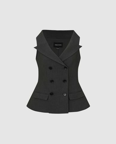  URBAN REVIVO - Áo khoác gilet nữ cổ vest hai hàng nút 