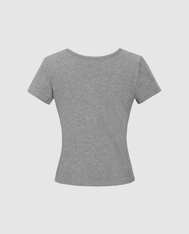  URBAN REVIVO - Áo thun nữ cổ tròn tay ngắn phom ôm 