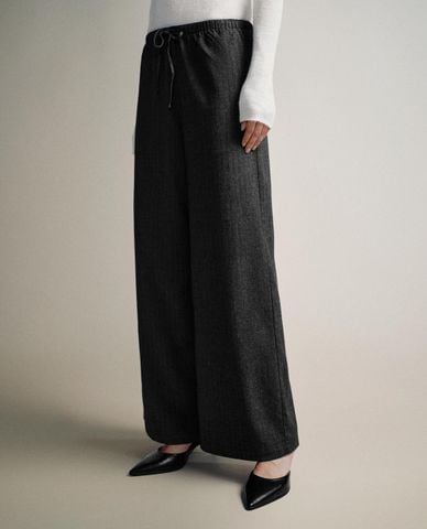  URBAN REVIVO - Quần nữ ống rộng lưng thun phối dây rút 