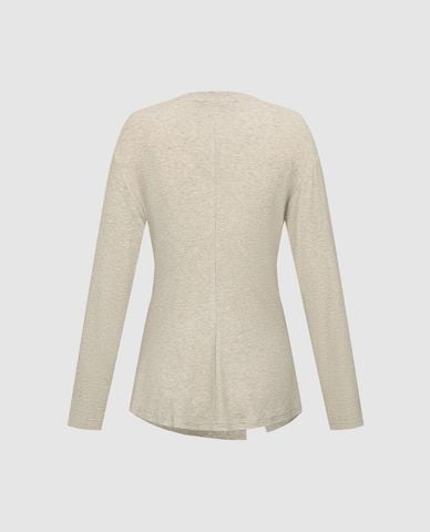  URBAN REVIVO - Áo kiểu nữ cổ tròn tay dài xoắn eo 