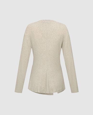  URBAN REVIVO - Áo kiểu nữ cổ tròn tay dài xoắn eo 