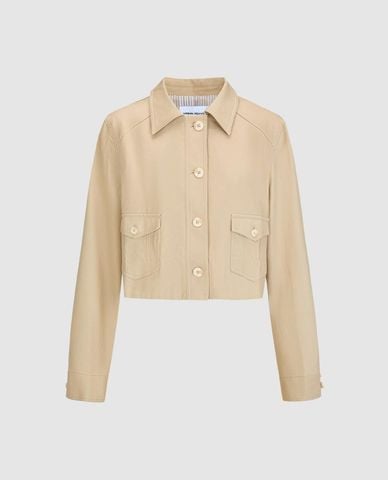  URBAN REVIVO - Áo khoác sơ mi nữ tay dài phom croptop 