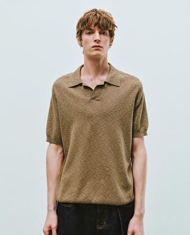  URBAN REVIVO - Áo dệt kim nam cổ bẻ tay ngắn 
