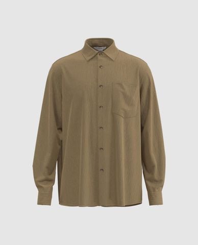  URBAN REVIVO - Áo sơ mi nam cổ bẻ tay dài phom suông 