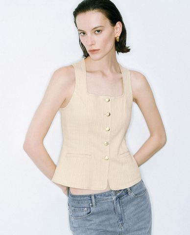 URBAN REVIVO - Áo sát nách nữ cổ vuông Denim 