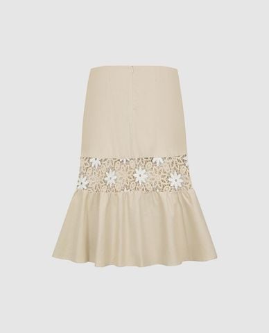  URBAN REVIVO - Chân váy chữ A midi phối ren 