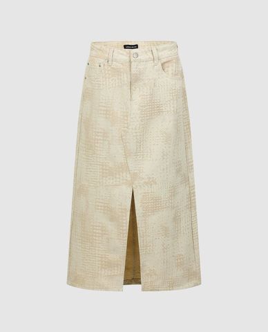  URBAN REVIVO - Chân váy denim mini xẻ tà 