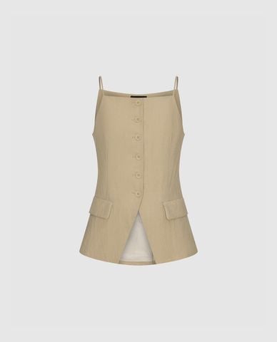  URBAN REVIVO - Áo hai dây nữ cổ vuông phối nút 