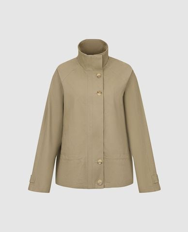  URBAN REVIVO - Áo khoác denim nữ cổ trụ tay dài phối túi 