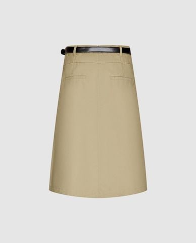  URBAN REVIVO - Chân váy midi xẻ tà phối thắt lưng 