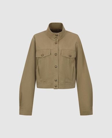  URBAN REVIVO - Áo khoác denim nữ cổ đứng túi hộp 