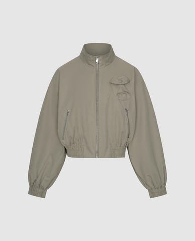  URBAN REVIVO - Áo khoác croptop nữ cổ cao tay dài 