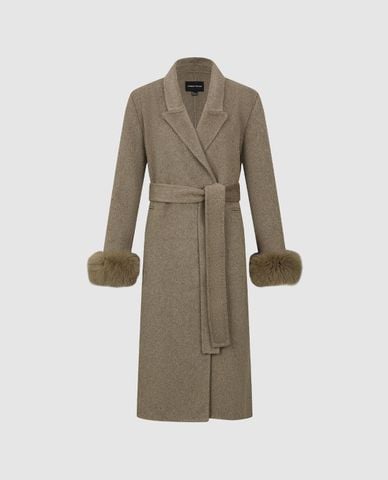  URBAN REVIVO - Áo khoác măng tô nữ dáng dài phối đai lưng 