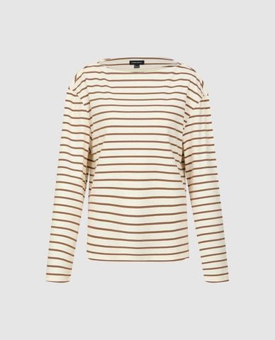  URBAN REVIVO - Áo thun nữ cổ tròn tay dài kẻ sọc 