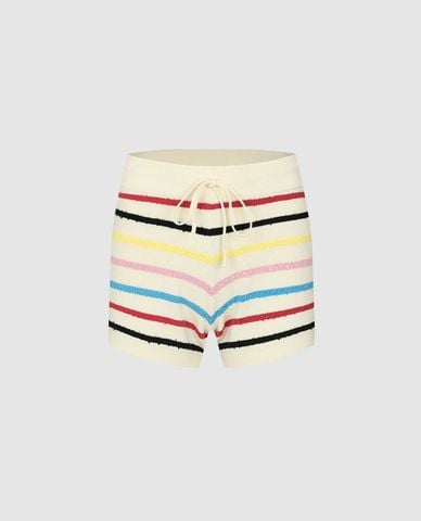  URBAN REVIVO - Quần short ngắn nữ dệt kim kẻ sọc 