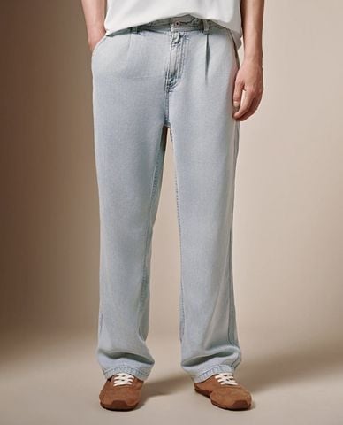  URBAN REVIVO - Quần jeans nam ống đứng wash bạc 