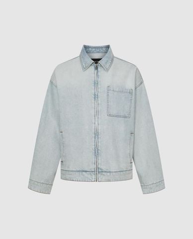  URBAN REVIVO - Áo khoác denim nam túi hộp khoá zip 