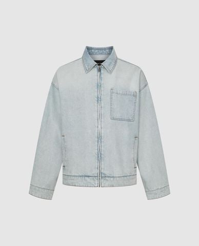  URBAN REVIVO - Áo khoác denim nam túi hộp khoá zip 