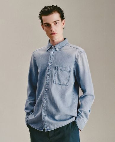  URBAN REVIVO - Áo sơ mi denim nam tay dài thanh lịch 