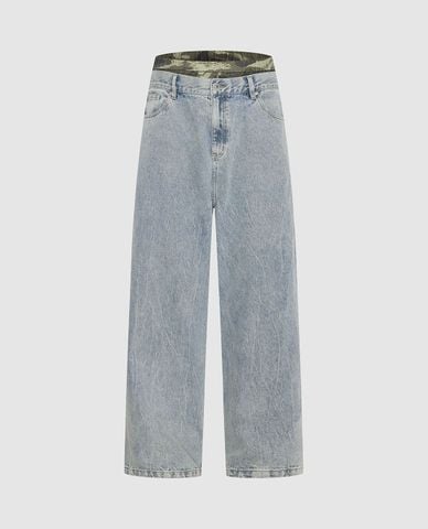  URBAN REVIVO - Quần jeans nam ống rộng hiện đại 