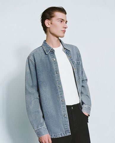  URBAN REVIVO - Áo khoác denim nam tay dài thanh lịch 
