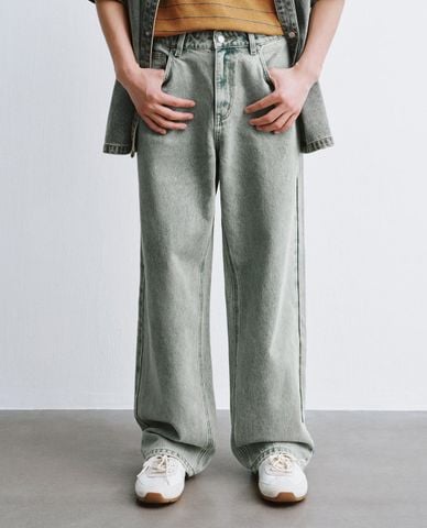  URBAN REVIVO - Quần jeans nam ống rộng wash bạc 
