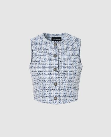  URBAN REVIVO - Áo khoác tweed nữ sát nách phom croptop 