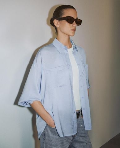  URBAN REVIVO - Áo sơ mi nữ cổ bẻ tay dài thanh lịch 