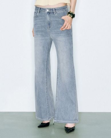  URBAN REVIVO - Quần jeans nữ ống rộng wash bạc 