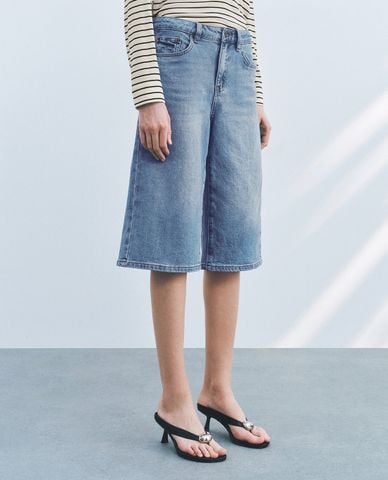  URBAN REVIVO - Quần jeans nữ ống lửng wash bạc 