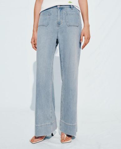  URBAN REVIVO - Quần jeans nữ ống rộng xắn gấu 