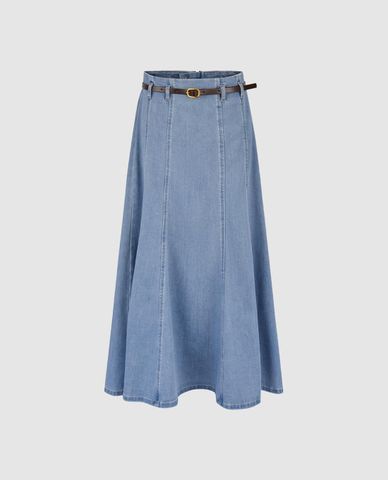  URBAN REVIVO - Chân váy denim midi kèm thắt lưng 