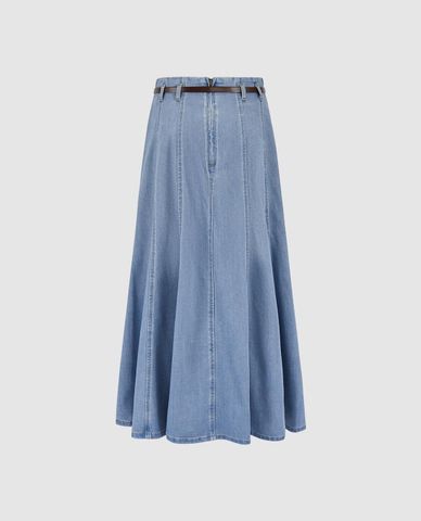  URBAN REVIVO - Chân váy denim midi kèm thắt lưng 
