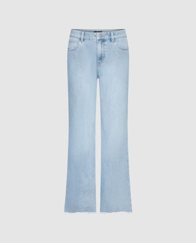  URBAN REVIVO - Quần jeans nữ ống loe gấu tua rua 